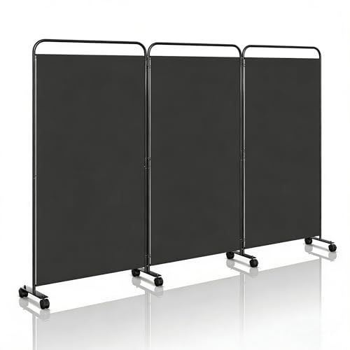 Peviasot Paravent Raumteiler Klappbar Freistehend Trennwand auf Rollen, Umkleide Sichtschutz, Raumtrenner 3 Teilig 263 x 180 cm, freistehendes Raumteiler für Büro Schlafzimmer - Anthrazit