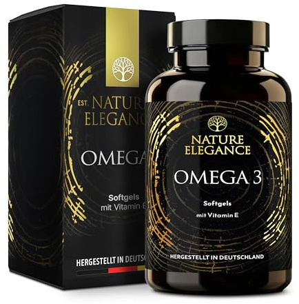 NATURE ELEGANCE Omega 3 Kapseln Hochdosiert mit Vitamin E - 120 Softgels mit 2000mg Fischöl pro Tagesdosis - Leicht schluckbare Fischöl Kapseln aus nachhaltigem Fischfang (Omega 3 | 120 Kapseln)
