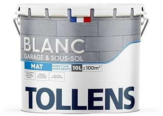 Tollens - Peinture Blanche - Spécial Garage et sous-sol - Ultra Garnissante - Haute Opacité - Séchage Ultra Rapide - Protection Anti-Moisissures - BLANC - 10L = 100m²