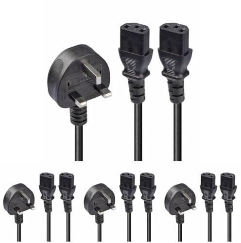 Lindy 2.5m UK 3 Pin Plug to 2 x IEC C13 Splitter Extension Cable, Black (Pack of 4)