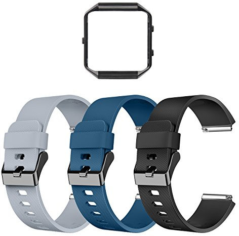 LEEFOX Kompatible Blaze-Armbänder mit Rahmen, Sport-Silikon-Ersatzband für Blaze Smart-Fitnessuhr, Zubehör, klein, klassisches grau/marineblau/schwarzes Armband mit schwarzem Rahmen