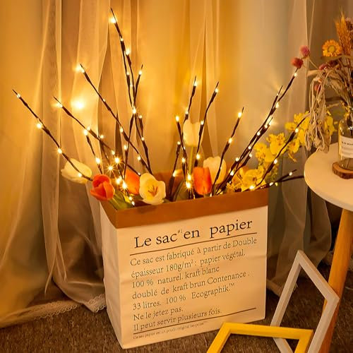 Uonlytech 1Pcs LED Branch Lights Artificial Willow Twig Tree Branches Lamp for Christmas Indoor Outdoor Home Vase Filler Decoration (Without Battery)