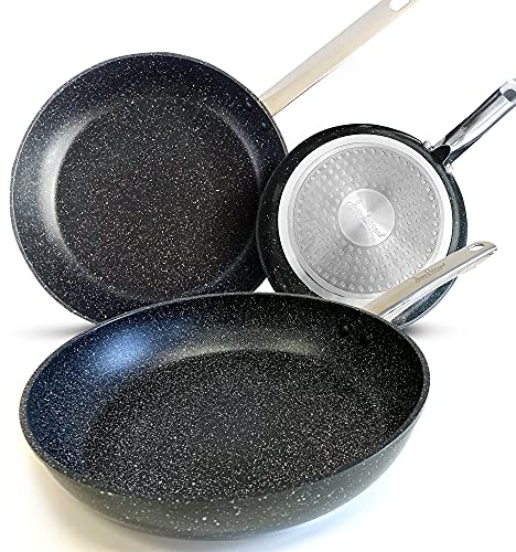 Jean-Patrique Stonetastic Granite Non-Stick Frying Pans - Set of 3 | Induction Frying Pans Compatible with All Types of Hobs & Oven Safe