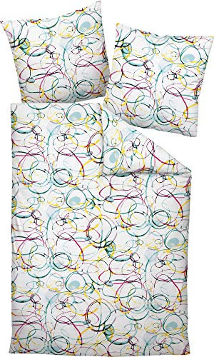 Janine Mako-Soft-Seersucker Bettwäsche Tango 20093 blautürkis fuchsia gelb 1 Bettbezug 135 x 200 cm + 1 Kissenbezug 80 x 80 cm