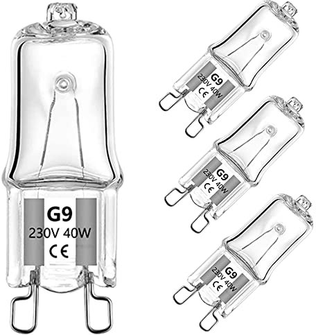 SSLC Halogen G9 Oven Bulbs 230V 40W for Oven and Microwave Oven Cooker Bulb Applications 300 Degree C Heat Tolerant Light Bulbs, 4 Pack