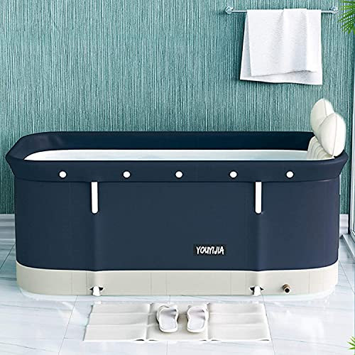 Baignoire familiale pliable portable - Non gonflable - En PVC - Disponible en toutes saisons - Pour la douche (Bleu Foncé)