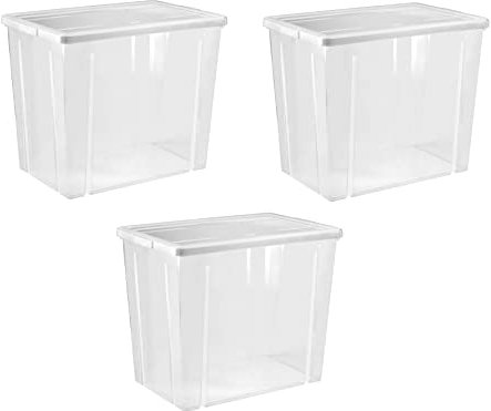 arredo Tontarelli Contenitore Plastica 80L Lotto 3 con Coperchio Impilabili Salvaspazio Linea Box Organizer per Storage Immagazzinaggio Casa Ufficio Garage Versatile Robusto e Resistente ai Carichi