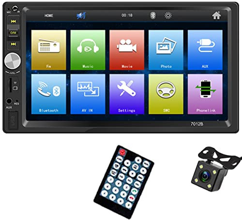 2 Din Bluetooth Car Radio Carplay Anroid Auto 7 Inch HD Touch Screen Support Android/IOS Mirror Link, Bluetooth Hands Free Calls, FM Radio with Remote Control And Rear View Camera