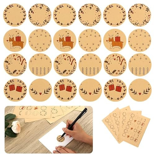 120 Stück Groß Kraftpapier Etiketten Weihnachten,Etiketten zum Beschriften,Weihnachtsaufkleber für Papiertüten,Marmeladen Etiketten,Geschenkaufkleber Weihnachten,Frohe Weihnachten Aufkleber