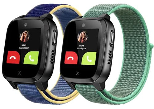 Snyeest 2-Stück Nylon Armbänder Nur Kompatibel mit XPLORA Kidzi Armband, Kids Smartwatch Klettverschluss Mädchen Jungen Verstellbare Ersatz Armbänder Kompatibel mit Xplora Kidzi,Eisblau+Grün
