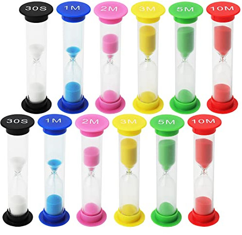 ZOENHOU 12 PCS Sand Timer Set, Colorful Hourglass Timer, 6 Colours 30sec 1min 2mins 3mins 5mins 10mins Clock Timer, Sandglass Sand Countdown Time for Classroom Home Office