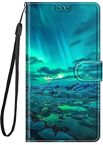 Guxira Leder Handyhülle für Samsung Galaxy A34 5G, Muster Motiv Hülle Lederhülle Klappbar Schutzhülle 360 Grad Stoßfest Cover mit Kartenfachr Klapphülle Flip Case - Licht