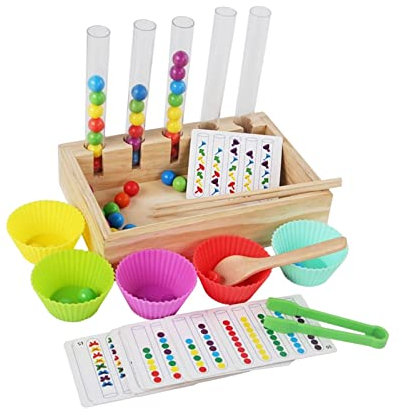 Baoblaze Montessori Kugeln in Tassen, Regenbogenkugeln in Bechern, Farbsortierung und -Zählung Spielzeug, Perlen Reagenzglas Spielzeug, Clip Perlen Puzzle Brettspiele für Kinder Vorschule