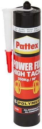 Pattex Power Fix High Tack, 350 kg/m2, Colle de fixation forte tous supports, Colle de construction puissante et flexible, Intérieur et Extérieur, Colle blanche, Cartouche de 460g