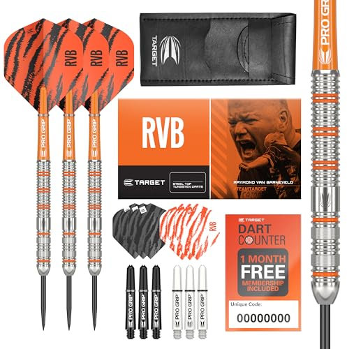 Target Darts Raymond Van Barneveld 22G Tungsten Steeldart Set - 9 Pro Grip Shafts - 9 Pro Ultra Flights - Darttasche, Dart Zubehör, Wolfram Dart Satz