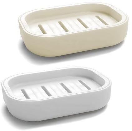 2Pcs Soap Dish, Soap Holder, Portable Shower Soap Box, Non-slip, Dry, Suitable for Bathroom, Kitchen,Easy Cleaning(White & Grey)