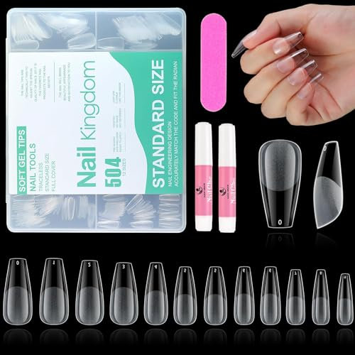 Short Coffin Fake Nails 504pcs Half Matte Press on Nails Pre-filed Soft Gel Full Cover Nail Tips Clear Gelly Tips for Acrylic Nails Extension Home DIY