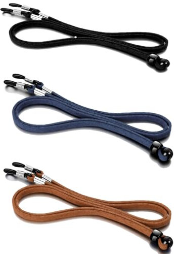 DZSEE Eyeglasses Chains 3pcs, Leather Non-Slip Adjustable Spectacles Cord, Glasses String, Suitable for Glasses Strap for Glasses, Sunglasses and Reading Glasses