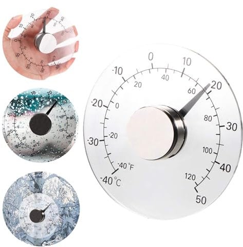 Tkxjry Transparentes Rundes Außenthermometer, Fensterthermometer, Außenbereich Fensterthermometer, Analoger Fensterthermometer, Außenthermometer, -40 bis 50 Grad Celsius, 11 cm Durchmesser