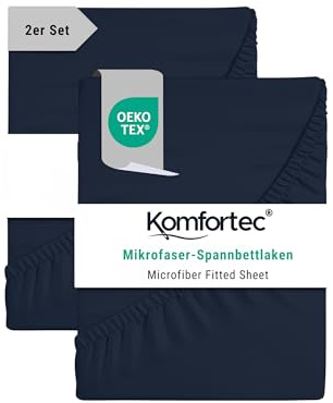 Komfortec Mikrofaser Spannbettlaken 2er Set 140x200 cm – Weiches Spannbetttuch mit Rundumgummi – Fitted Sheet für Matratzen bis 30 cm – Blau – Oeko-Tex – Pflegeleicht & Hautfreundlich – 90g/m²