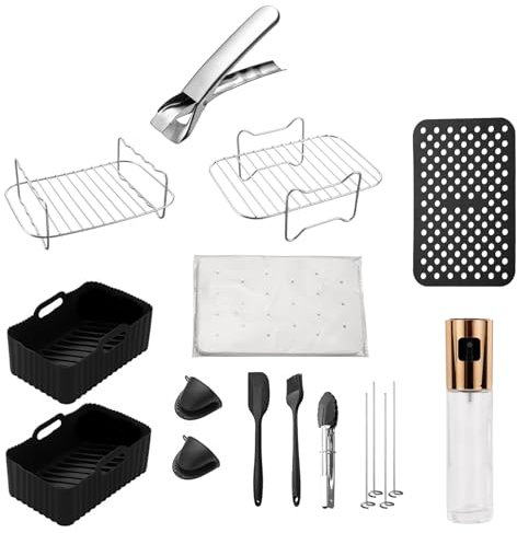 Zjyufy 14-Teiliges Ninja Heißluftfritteuse Zubehör Set für Ninja Airfryer Dual Heißluftfritteuse Zubehör für Ninja Foodi DZ201/40/550, Silikon-Einsätze & Grillrost BPA-frei