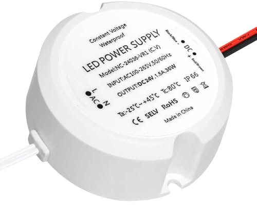 AVCXEC LED Trafo 24V 36W 1.5A, Transformator 230V auf 24V, Mini Ring AC zu DC Schalt Niedervolttrafo, Mini Netzteil 24V, Kleiner LED Trafo Wasserdicht, Mini Ultra Dünner IP66 LED Driver für LED Lampen