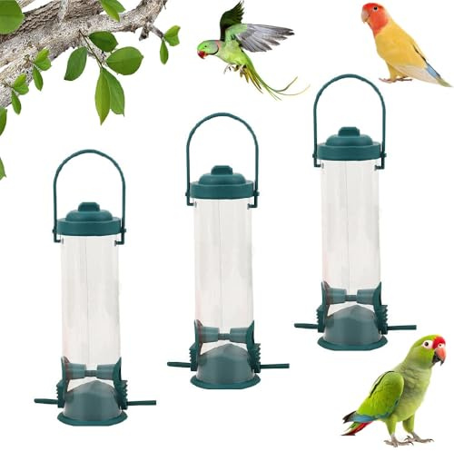 3 pièces de mangeoires à oiseaux, maison d’oiseaux deco à suspendre, station de nourriture avec 2 plates-formes d’atterrissage, mangeoire pour oiseaux, maison pour oiseaux en tube transparent massif