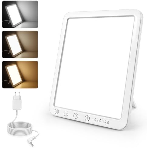 Caldarax Lámparas de luz diurna de 15000 lux, Lámpara de Luminoterapia con 3 Temperaturas de Color, 5 Niveles de Brillo y 6 Temporizador, Lámpara Solar Sin UV con Control Táctil y Función de Memoria