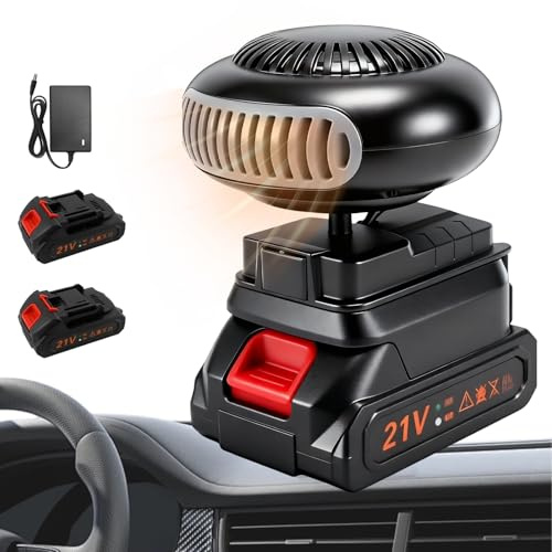 2026 Upgrade Auto Heizung mit Akku, Mini Akku Heizlüfter mit Kippschutz, Wiederaufladbare Heizung mit USB-Anschluss für Camping,Büro, Auto, Golfwagen Autoscheibenheizung (B. Zwei Batterien)