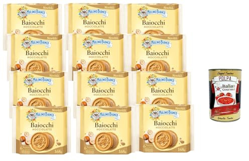 Italian Gourmet - Gefüllte Doppelkekse mit Haselnuss-Milch-Creme 12×168 g | Italienisches Gebäck, 6 Portionen pro Packung | Knusprig & cremig, ideal für Frühstück + Italian Gourmet Polpa