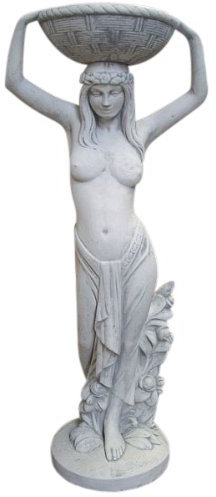 Steinfigur Frau mit Schale, Skulptur aus Steinguss, bepflanzbar