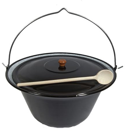 troph-e-shop Set Gulaschkessel Gulaschtopf Emaille 30 Liter + Deckel + Gratis Kochlöffel