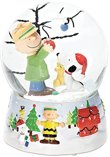 Roman Peanuts Charlie Brown and Snoopy O Christmas Tree Musical Water Globe by