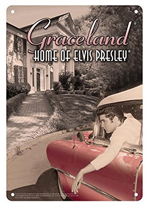 Midsouth Products Elvis Presley 8x11,5 Blechschild im Auto bei Graceland