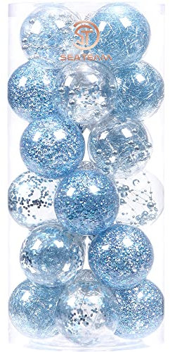 Sea Team 70mm/2.76 Feine dekorative Kleinigkeit mit Gemälde & funkelndem Weihnachtsbaumschmuck als Thema, Christbaumkugel-Set—24 Stück