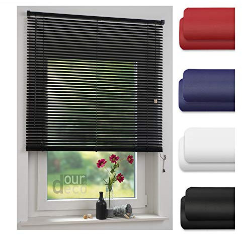 ourdeco® Jalousie aus PVC / 110 x 160 cm (Breite x Höhe) / Farbe schwarz/lichtdurchlässig bis Blickdicht/Einfache Montage an Wand oder Decke