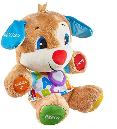 Fisher-Price Lernspaß-Hündchen mit drei Stufen | sprechendes Kuscheltier mit Musik als Kinderspielzeug und Baby Spielzeug | Interaktiver Teddybär, Version: Italienisch, FPM51
