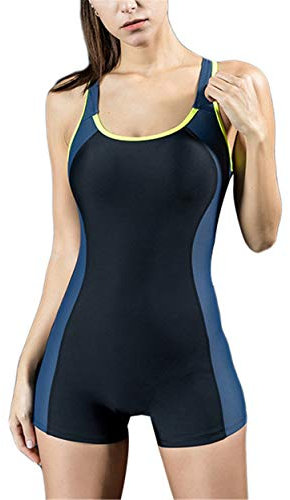 Costume da Bagno, Essential Endurance Legsuit, Pantaloncini da Bagno Donna,Nero Grigio,IT 44
