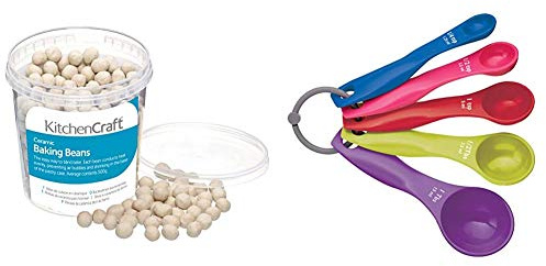 KitchenCraft Ceramic Baking Beans for Pastry, 500 g (1 lb) & Colourworks 5 Piece Measuring Spoon Set