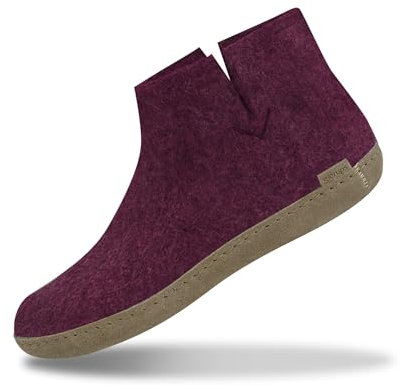 GLERUPS Stiefelpantoffeln Damen und Herren mit Ledersohle (Cranberry) | Bequeme Slipper-Stiefel für Damen und Herren | Kuschelige Herren und Damen Stiefelpantoffeln