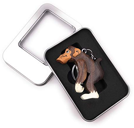 Onwomania porte-clés en bois singe gorille jungle chimpanzé pendentif dans une boîte cadeau