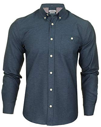 Xact Men's Oxford Long Sleeved Shirt, Button-Down Collar, Cotton Rich, Regular Fit (Denim Blue) XXL