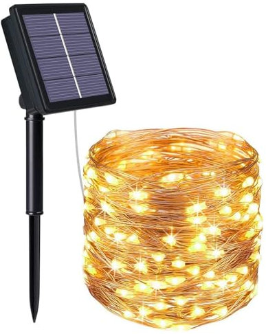 flintronic Luces Exterior Solar, 1PCS-22M-200LED-8 Modos Cadena de Luces Decoracion para Navidad, Luces LED Solares Exteriores Jardin para Navidad, Bodas, Fiestas, Jardines, Terraza-Blanco Cálido