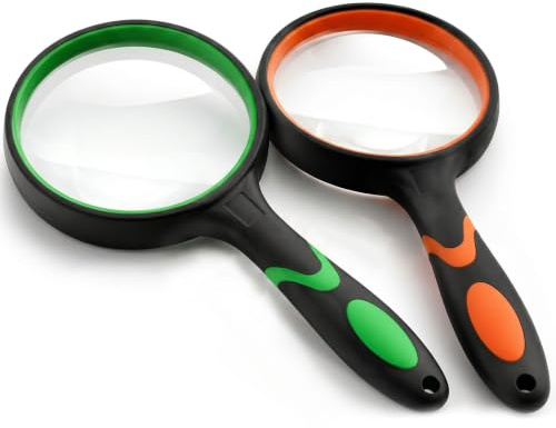 HAKACC 2 Pack Magnifying Glass Kids 5X & 10X, Handheld Reading Magnifier | Dual Power Magnifier for Nature Walks, Science Class & Reading, Non-Slip Grip & Shock-Resistant Frame for Children & Seniors