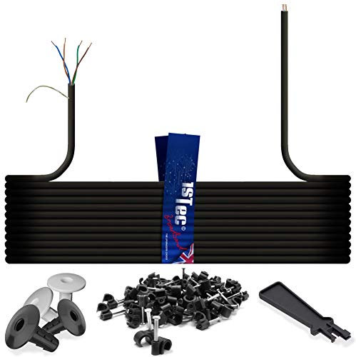 1STec 50m of Genuine BT CW1308 4 Core 2 Twisted Pair Telephone or FTTC Broadband Extension Wire + 4 Grommets + IDC Insertion Tool + 4mm Clips + Printed Colour Code Instructions (50 Metre, Black)