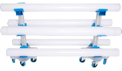 Stock & Roll - Buddy Roll 5 Wagen für Lagerung, Transport und Handhabung von sehr großen Rollen von 2M bis 5M für den digitalen Großformatdruck - 2000 kg Tragfähigkeit - Silber und Blau - 6 Räder