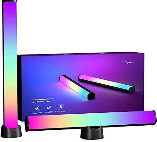 CURUK LED Ambient Light Bar, 2 Pack Smart RGB Gaming Lamp Lighting Accessories, Sync with Music, TV LED Backlight USB Immersive Mood Light 15 Scene Modes & 4 Music Modes Decor for Room Bedroom