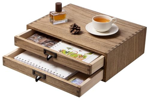KIRIGEN Dark Wooden Office Storage Drawers Shallow Type - Desktop Filing Organization for Machine Printer Stand Dark Brown