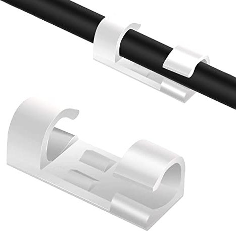 Olakin Grapas de Pared para Cable, Organizador de Cables con Adhesivo, 20 Clips de Cable para Oficina, Casa, TV, USB, Coche y Taller(Blanco)