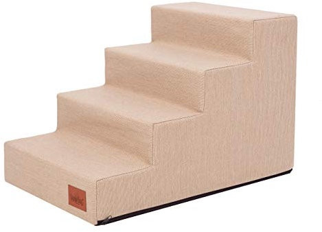 Hundetreppe, Katzentreppe, Antirutsch und Beständig - Haustiertreppe mit 4 Stufen für kleine Hunde - 60 x 40 x 40 cm - Inari - Beige